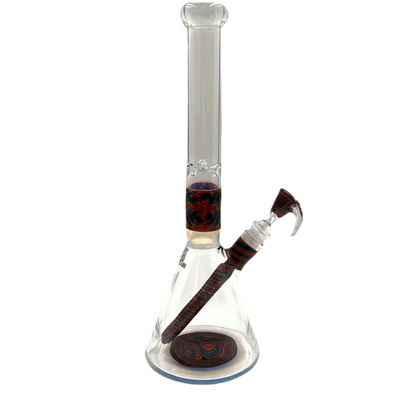 AUGY GLASS RED WARM/ BLUE ORANGE WIG WAG  STACKED BEAKER