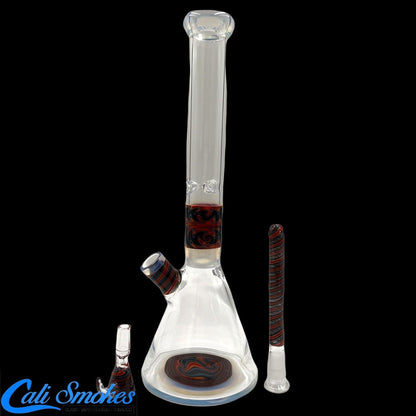 AUGY GLASS RED WARM/ BLUE ORANGE WIG WAG  STACKED BEAKER